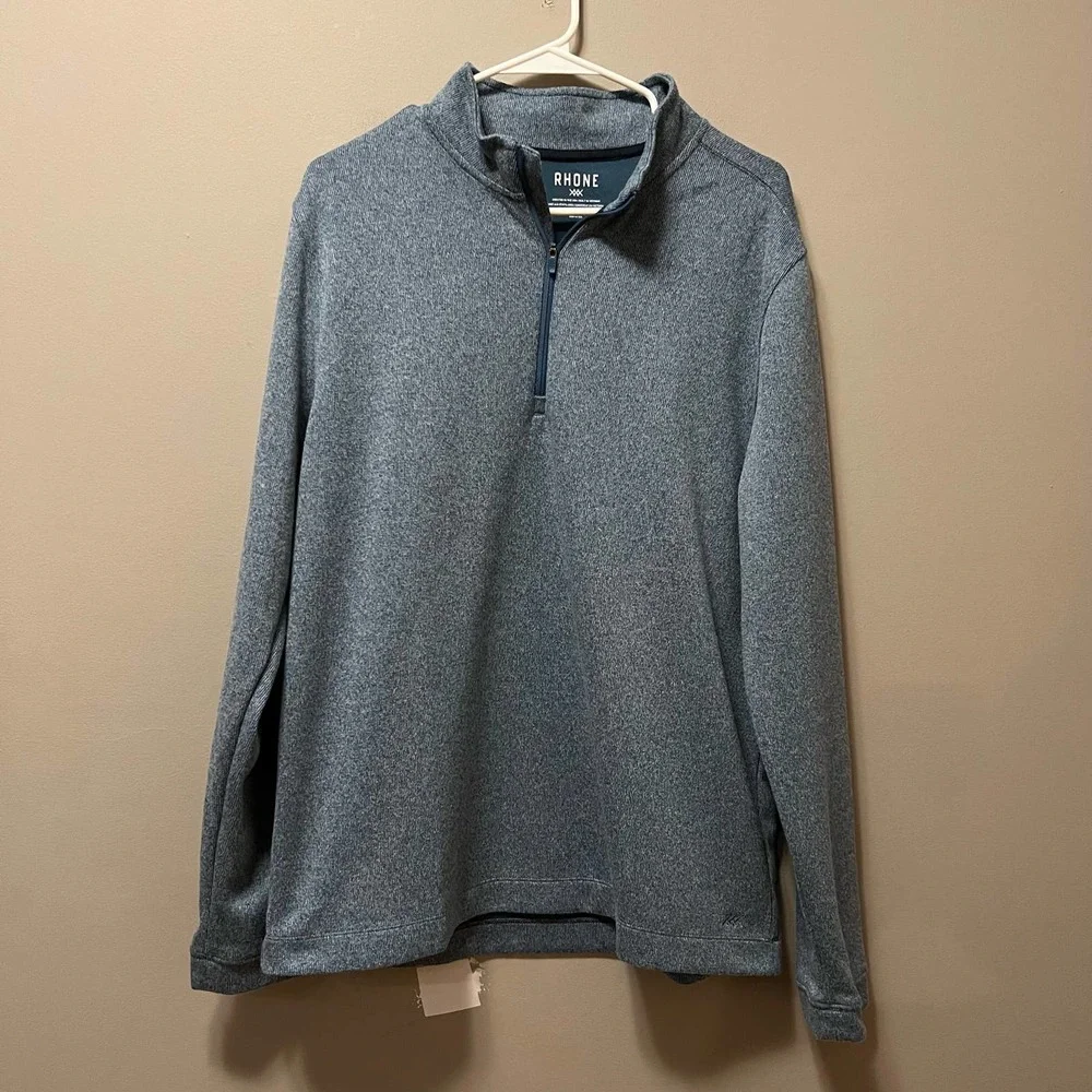 Rhone Men's Size Large Heather Blue Commuter 1/4 Zip Pullover Sweater